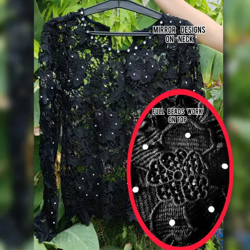 Beautiful embroidery pearl work net top 